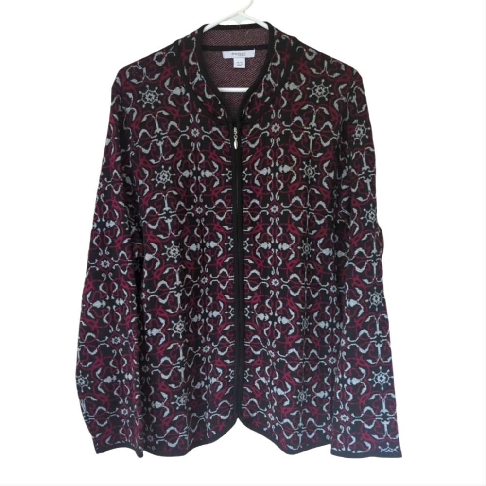 Dressbarn Woman Zippered Cardigan Sweater Jacket 14/16 Black Red